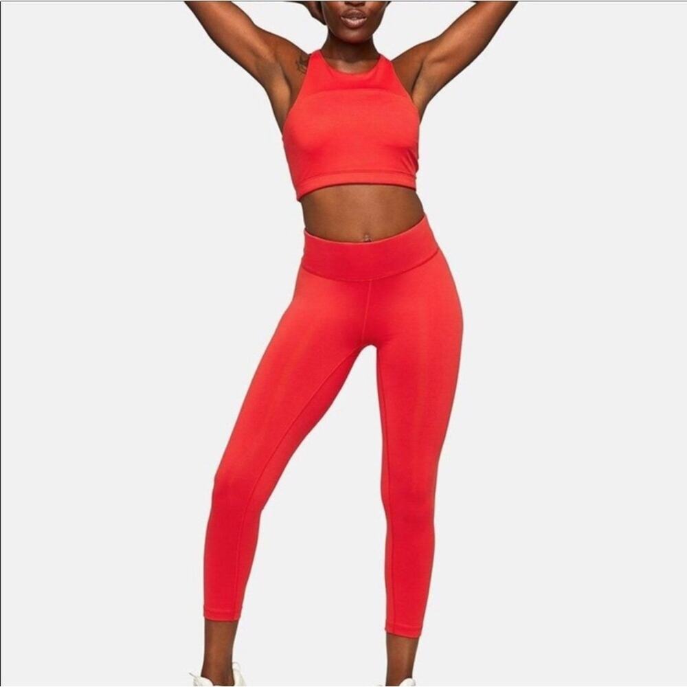 Outdoor Voices Red Tech Sweat Mid Rise Cropped  Active Leggings